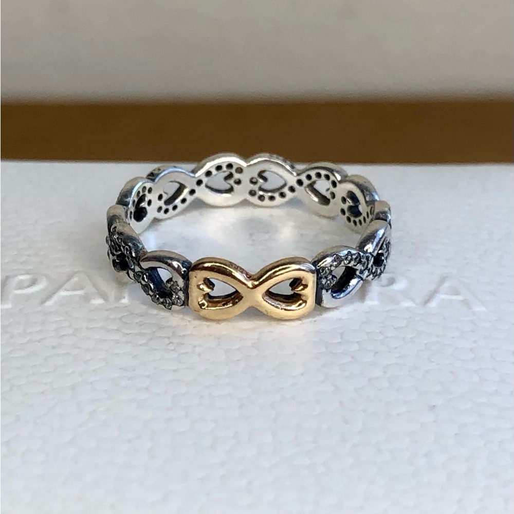 S⭕️LD‼️Pandora Infinite Love Ring Two Tone Size 7/54 - Picture 1 of 10